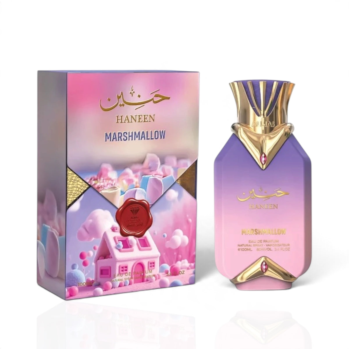 Haneen Marshmallow by Almas Eau de Parfum 100ml perfume bottle and packaging