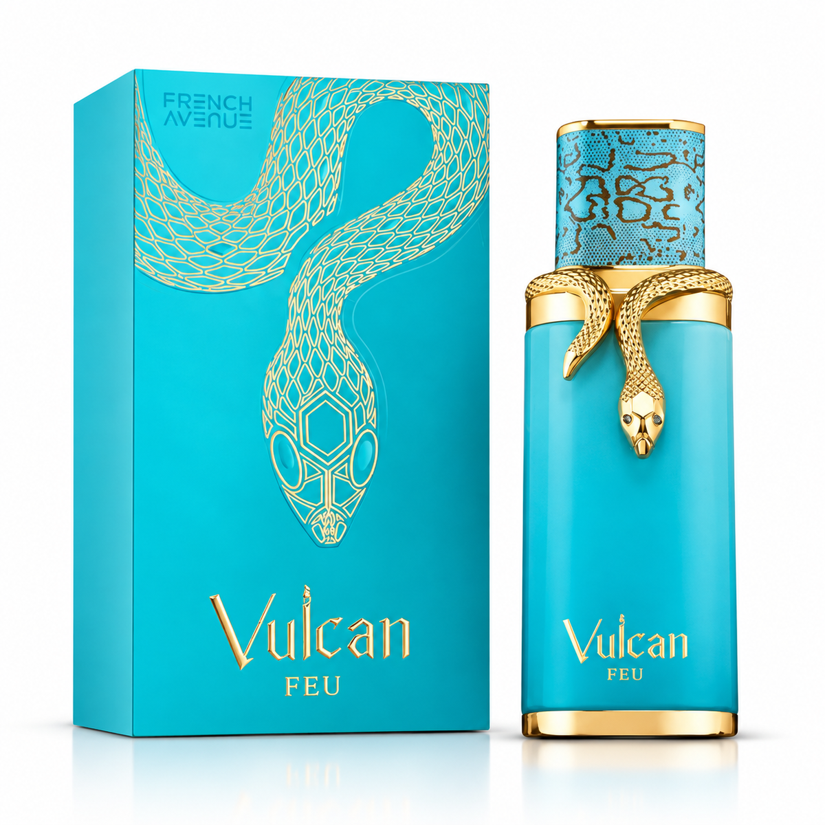 Vulcan Feu by French Avenue Eau de Parfum 100ml perfume bottle and packaging