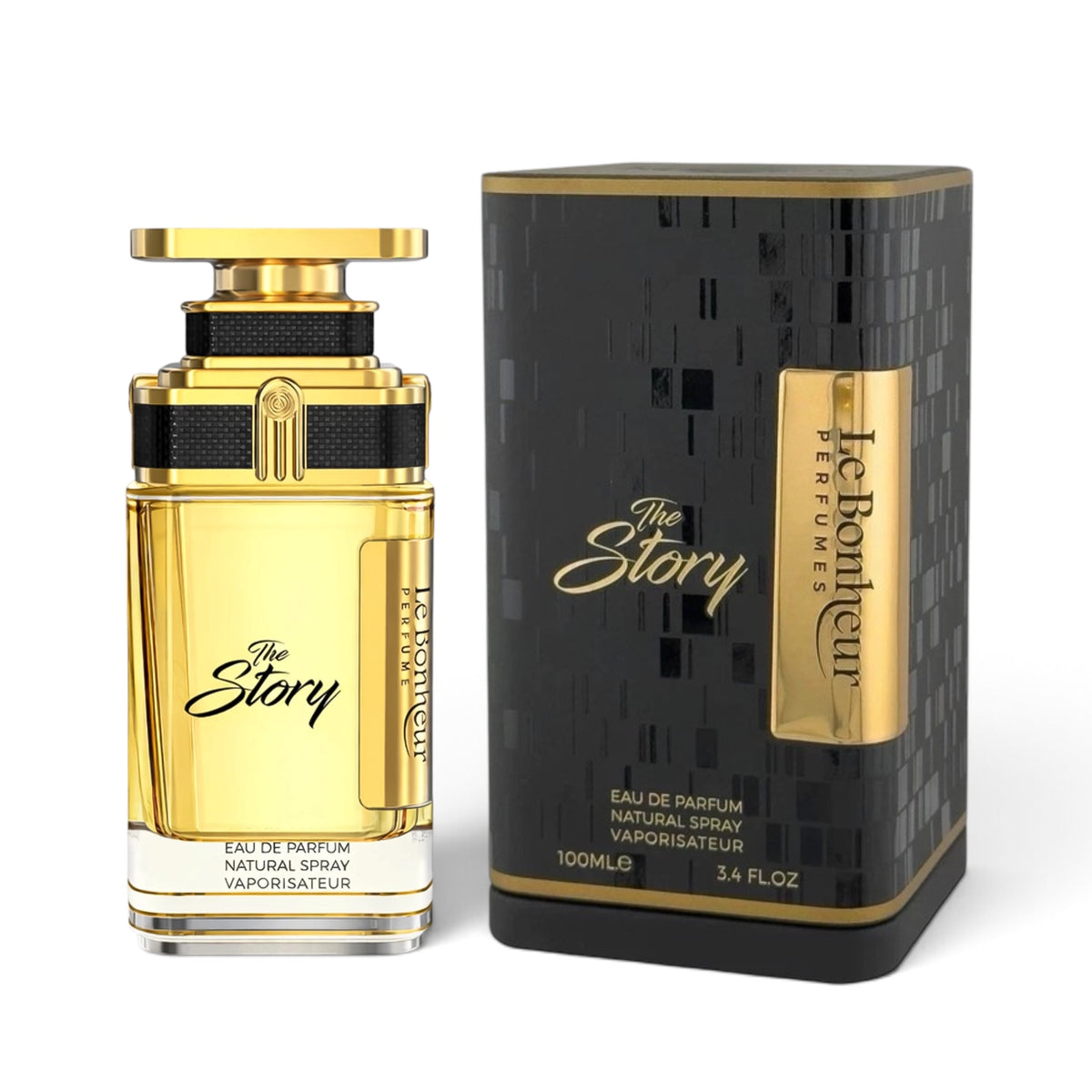 The Story by Le Bonheur Perfumes Eau de Parfum 100ml perfume bottle and packaging