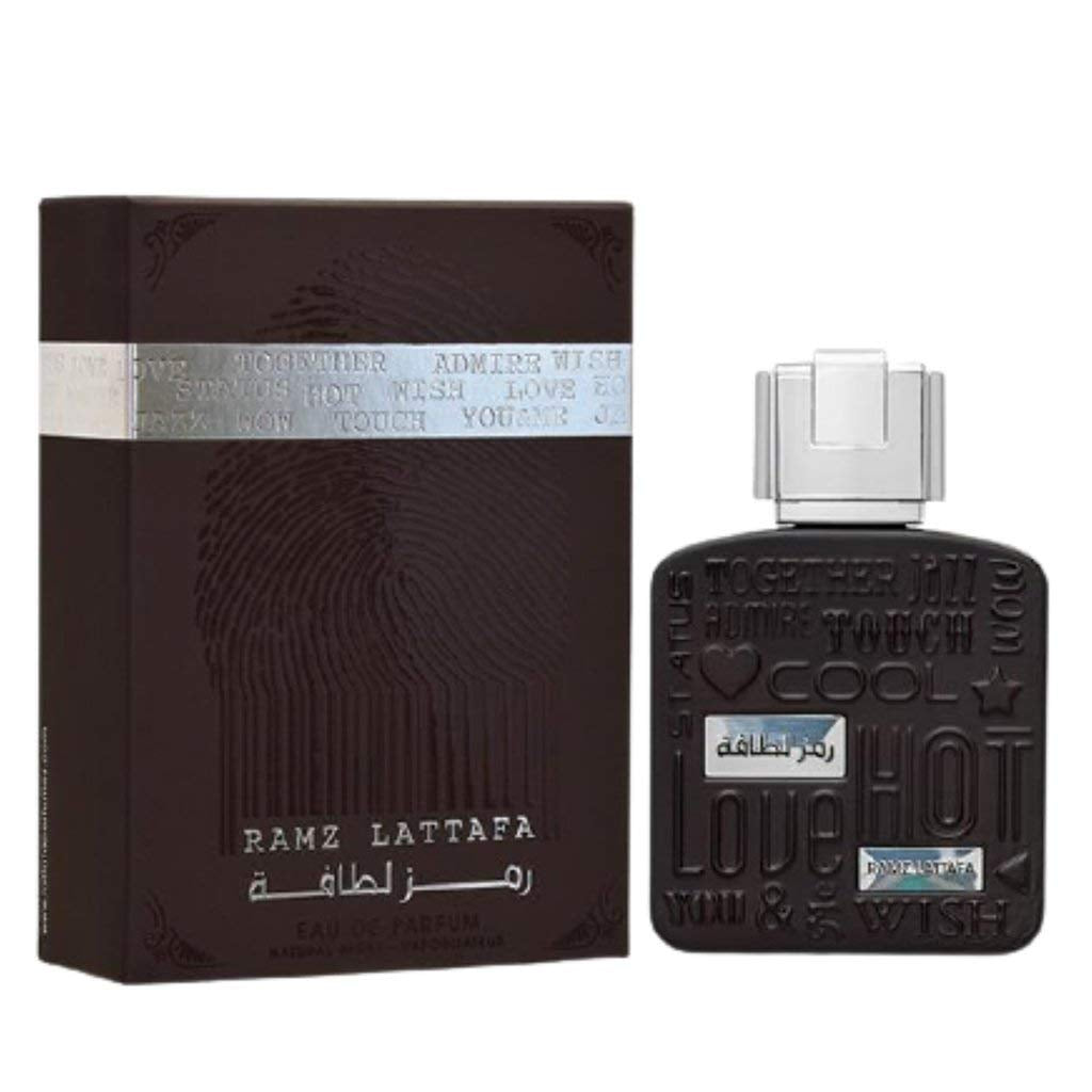 Ramz Lattafa Silver by Lattafa Eau de Parfum 100ml perfume bottle and packaging