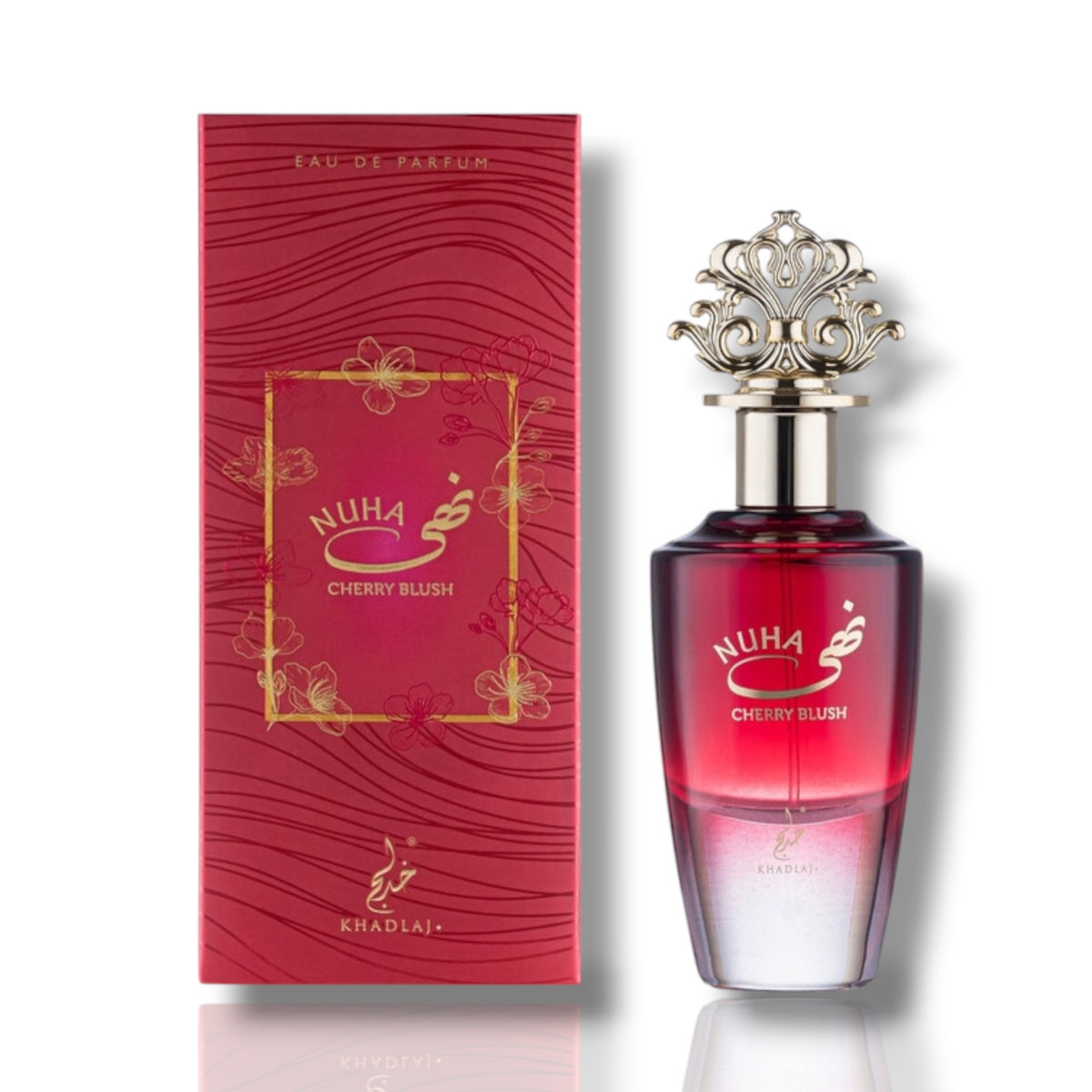 Nuha Cherry Blush by Khadlaj Eau de Parfum 85ml perfume bottle and packaging