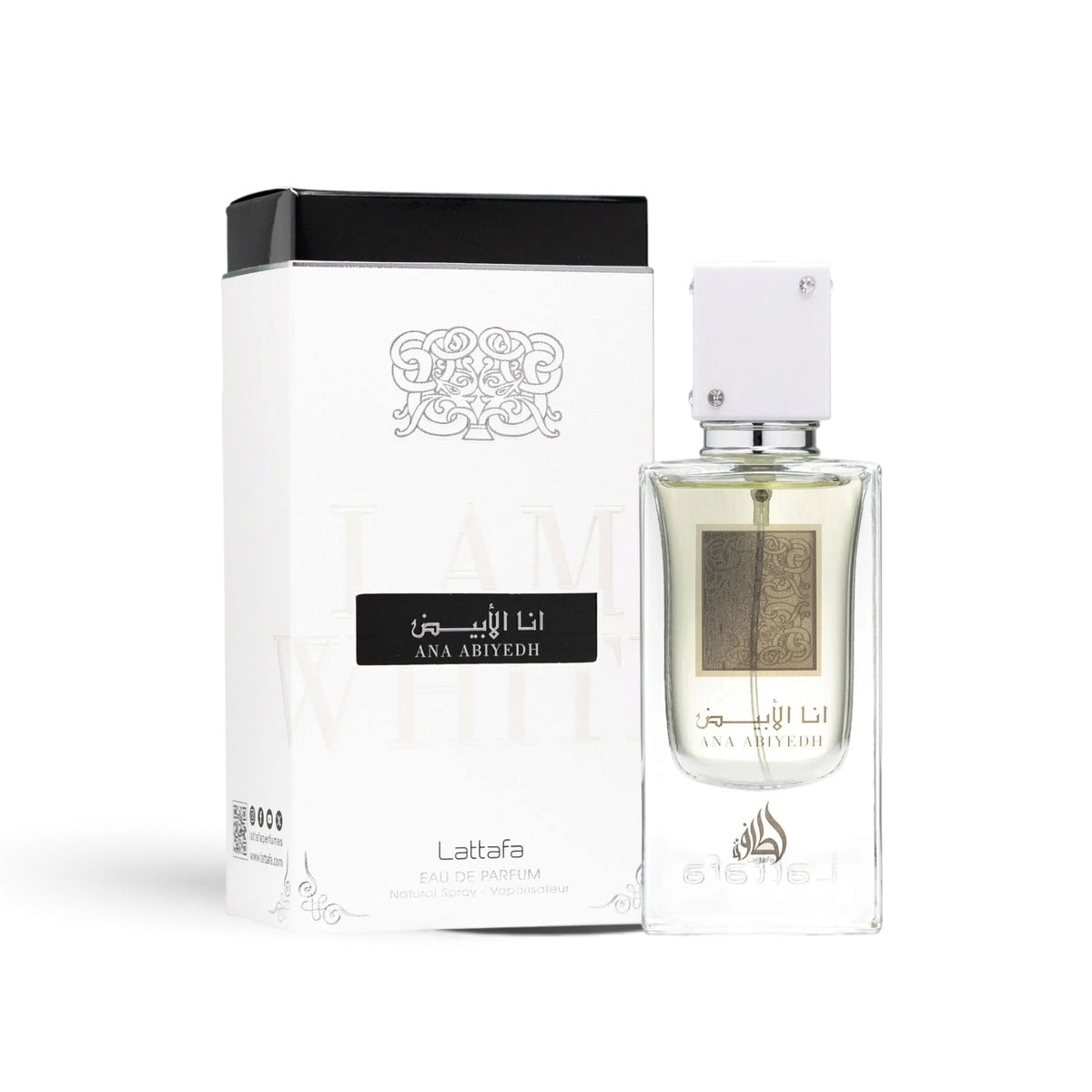 Ana Abiyedh by Lattafa Eau de Parfum 60ml perfume bottle and packaging