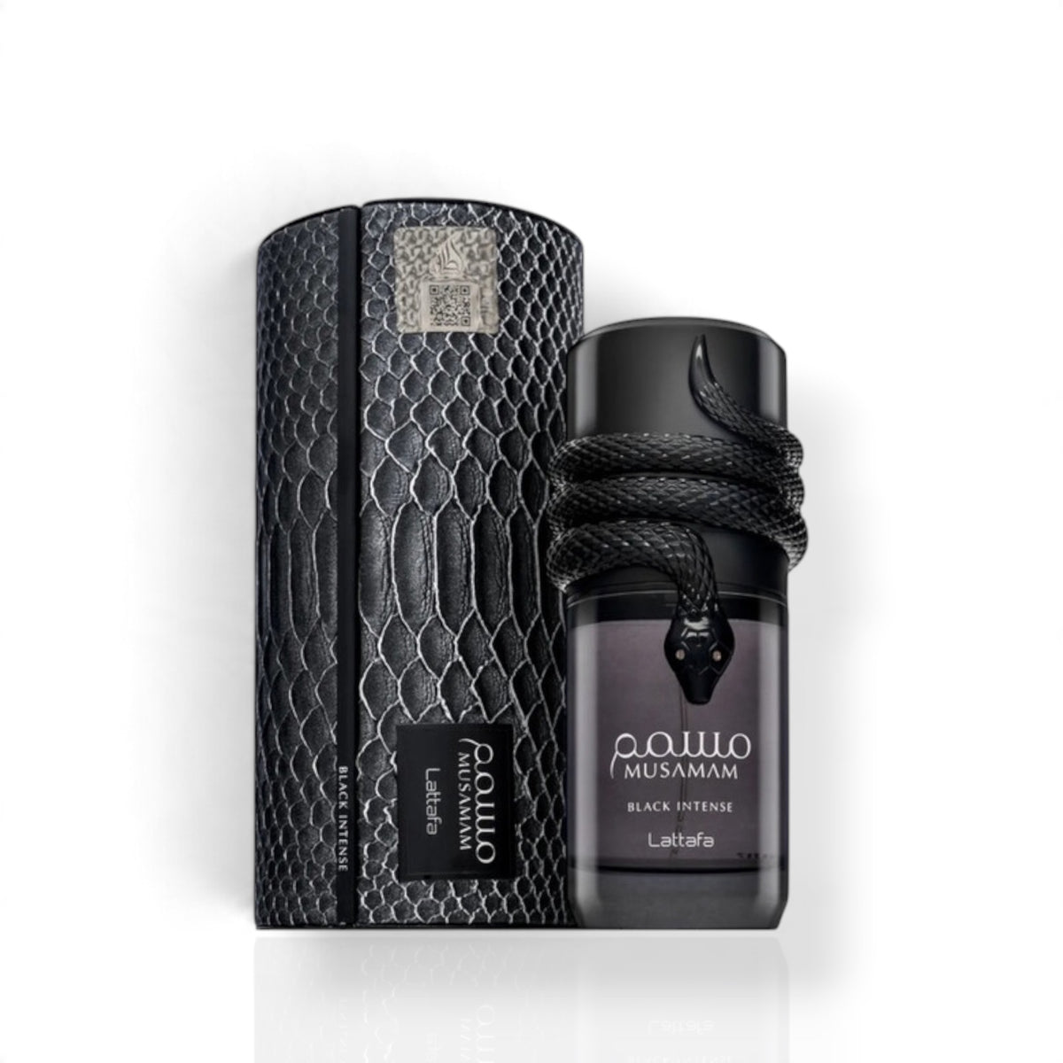 Musamam Black Intense by Lattafa Eau de Parfum 100ml perfume bottle and packaging
