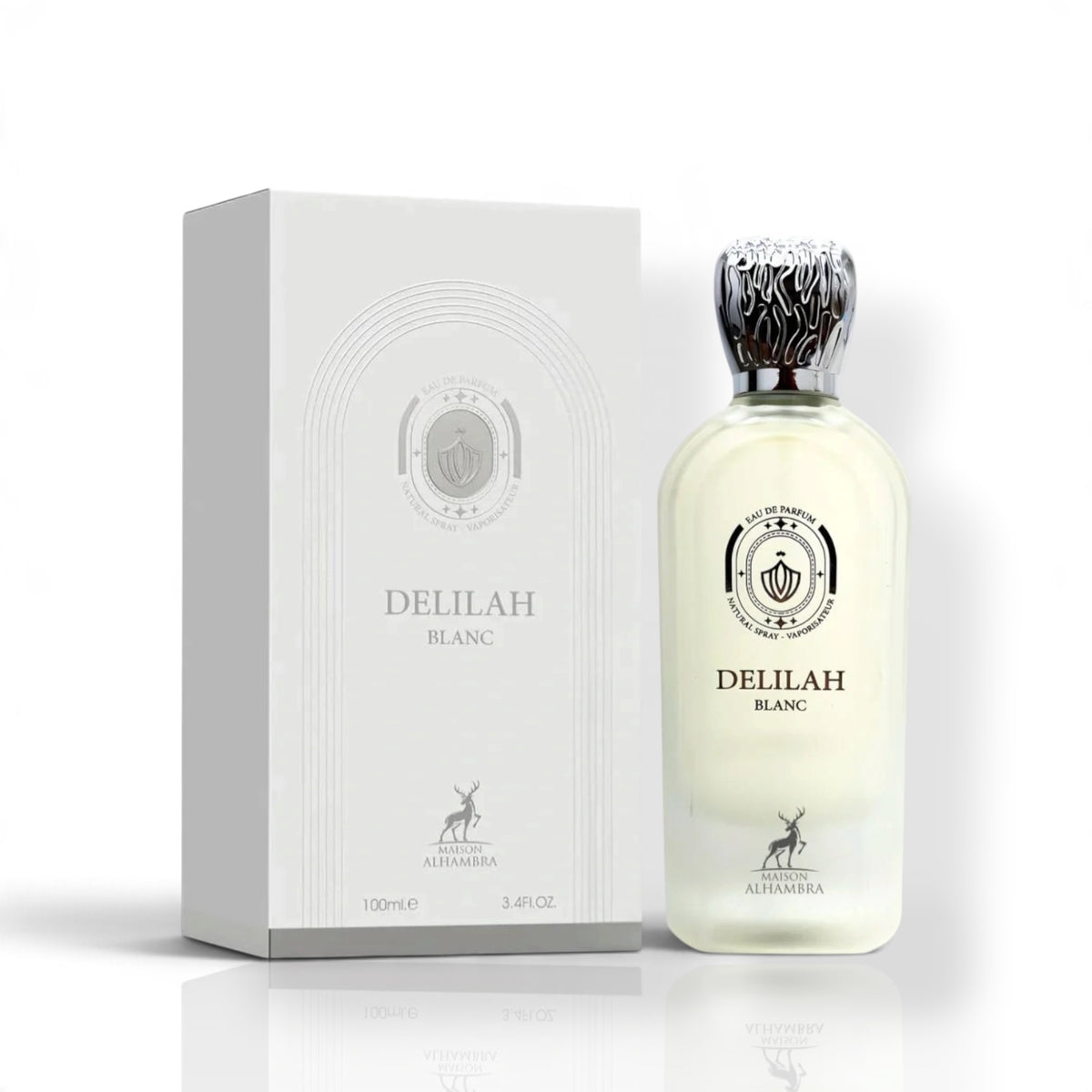 Delilah Blanc by Maison Alhambra Eau de Parfum 100ml perfume bottle and packaging