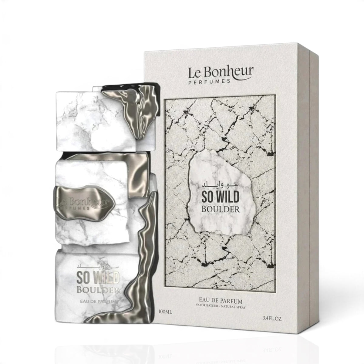 So Wild Boulder by Le Bonheur Perfumes Eau de Parfum 100ml perfume bottle and packaging