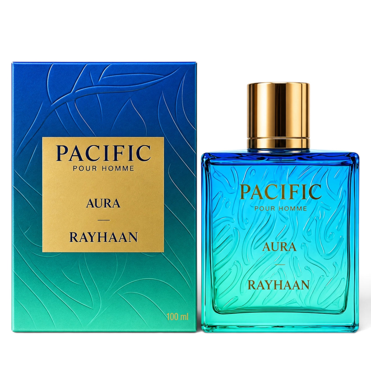 Pacific Aura by Rayhaan Eau de Parfum 100ml perfume bottle and packaging
