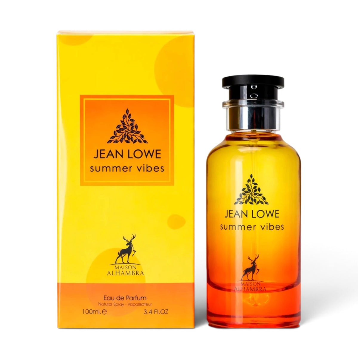 Jean Lowe Summer Vibes by Maison Alhambra Eau de Parfum 100ml perfume bottle and packaging