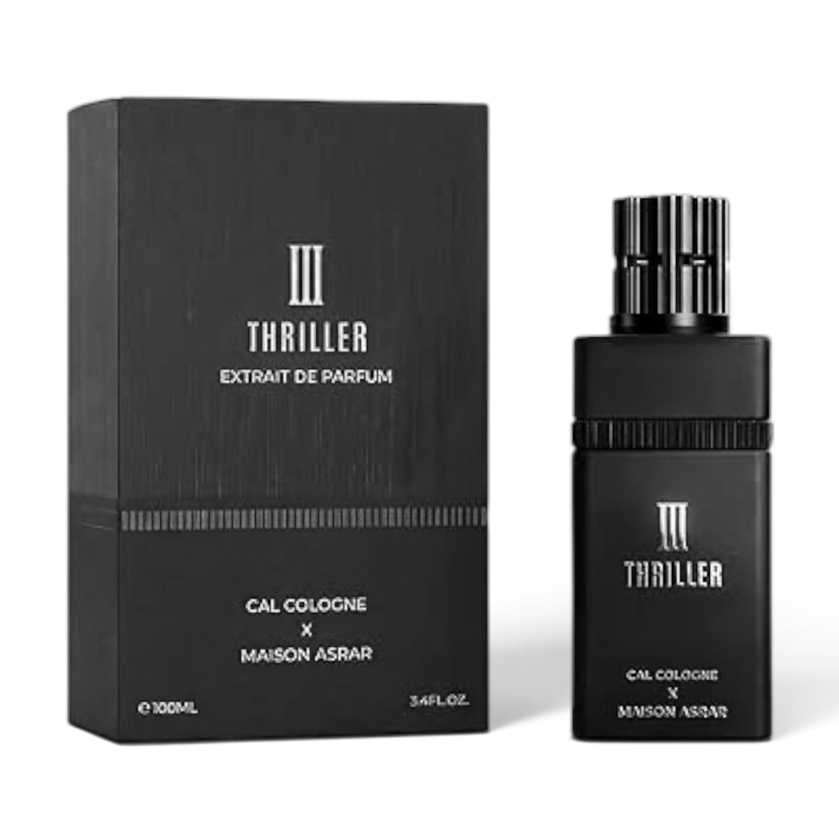 III Thriller by Maison Asrar × Cal Cologne Extrait de Parfum 100ml perfume bottle and packaging