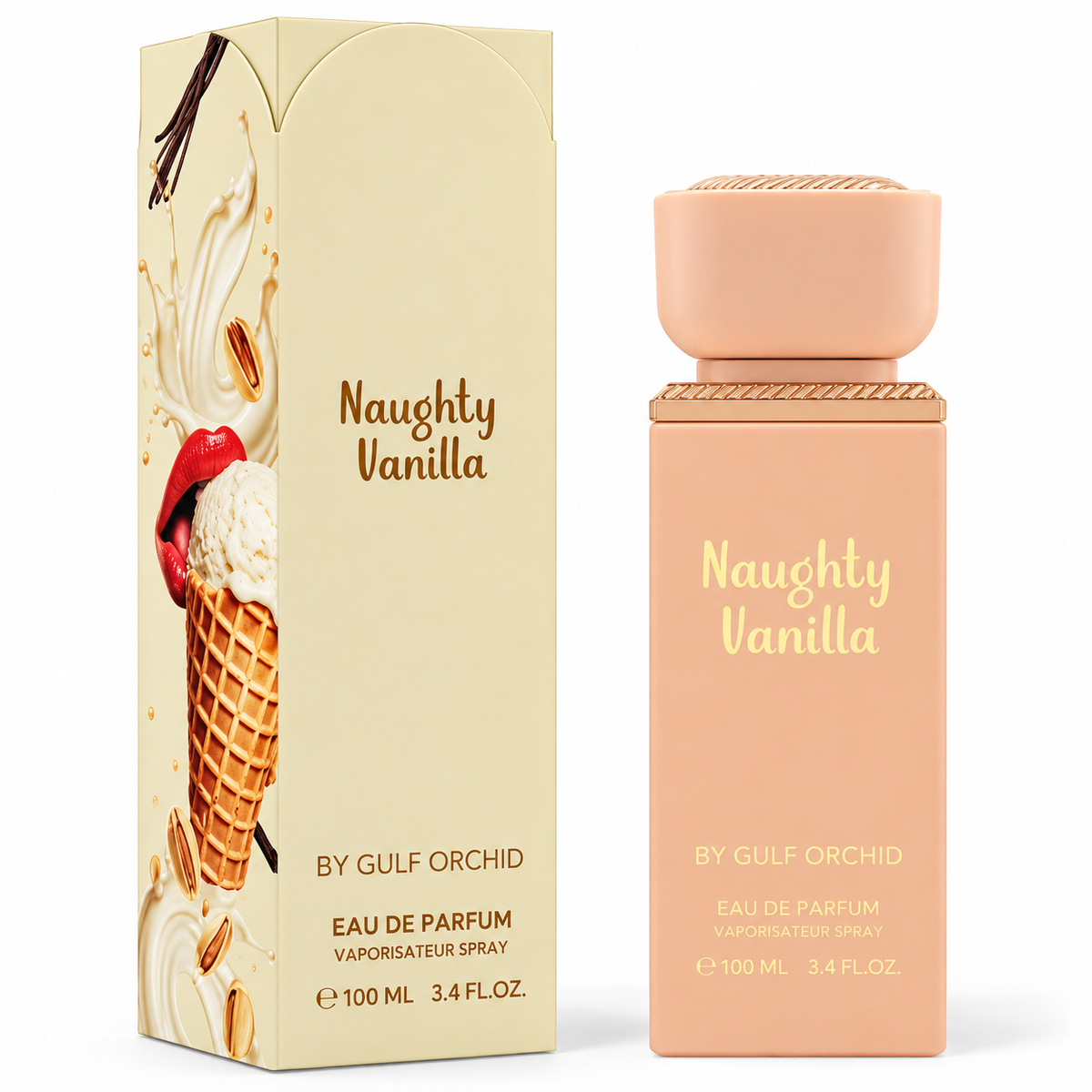 Naughty Vanilla by Gulf Orchid Eau de Parfum 100ml perfume bottle and packaging