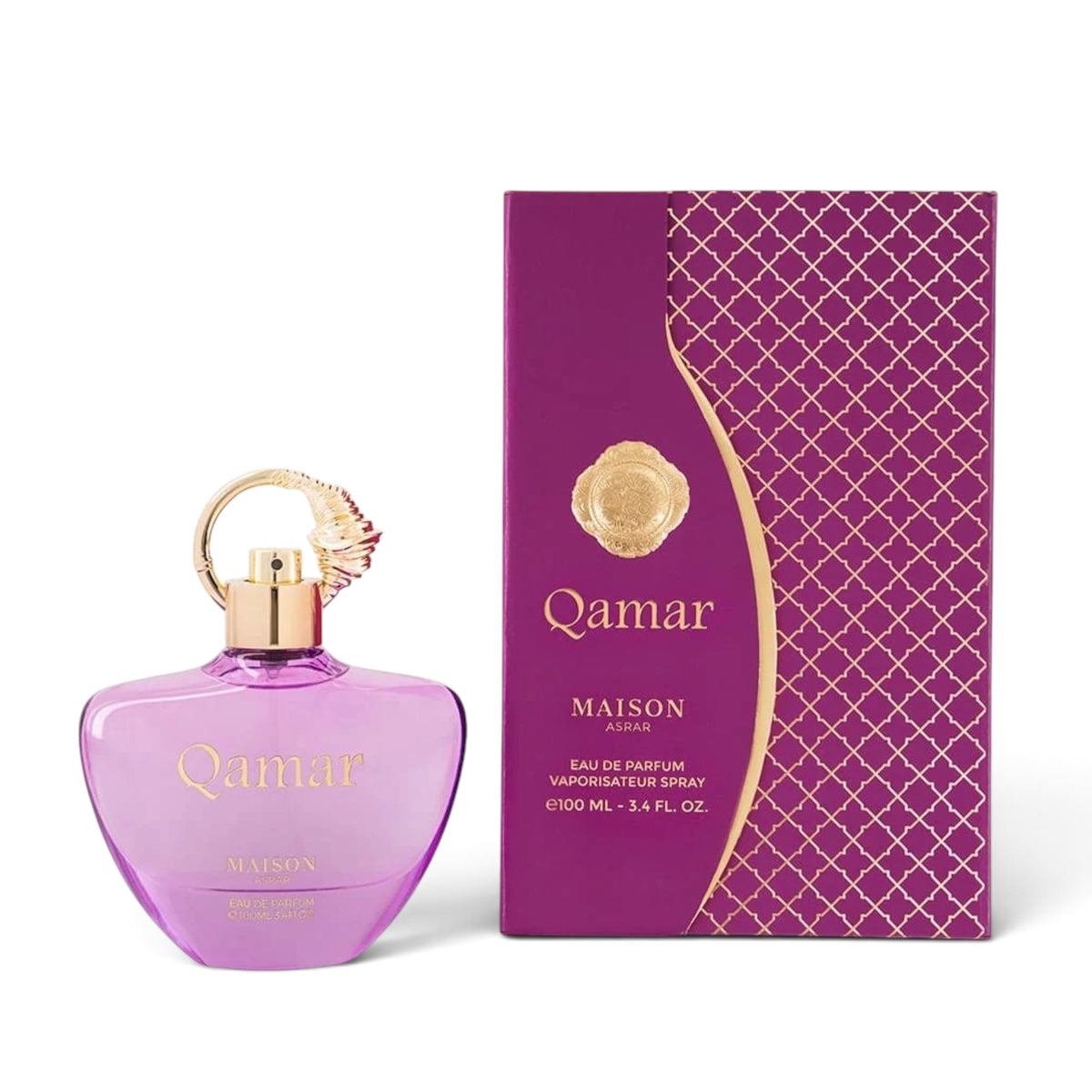 Qamar by Maison Asrar Eau de Parfum 100ml perfume bottle and packaging