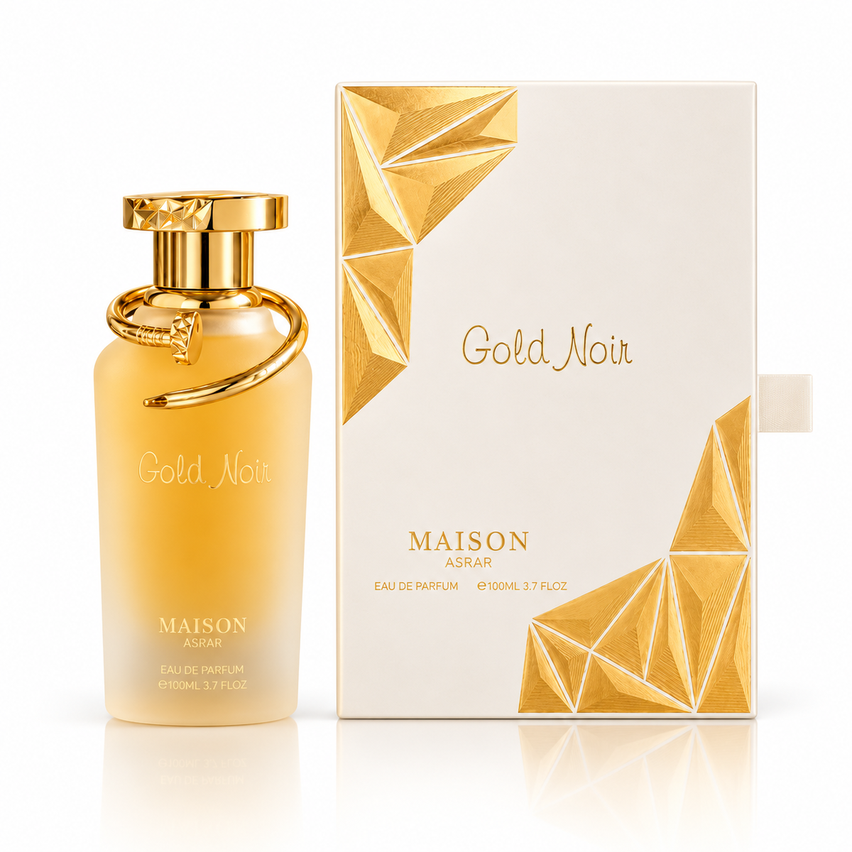 Gold Noir by Maison Asrar Eau de Parfum 110ml perfume bottle and packaging