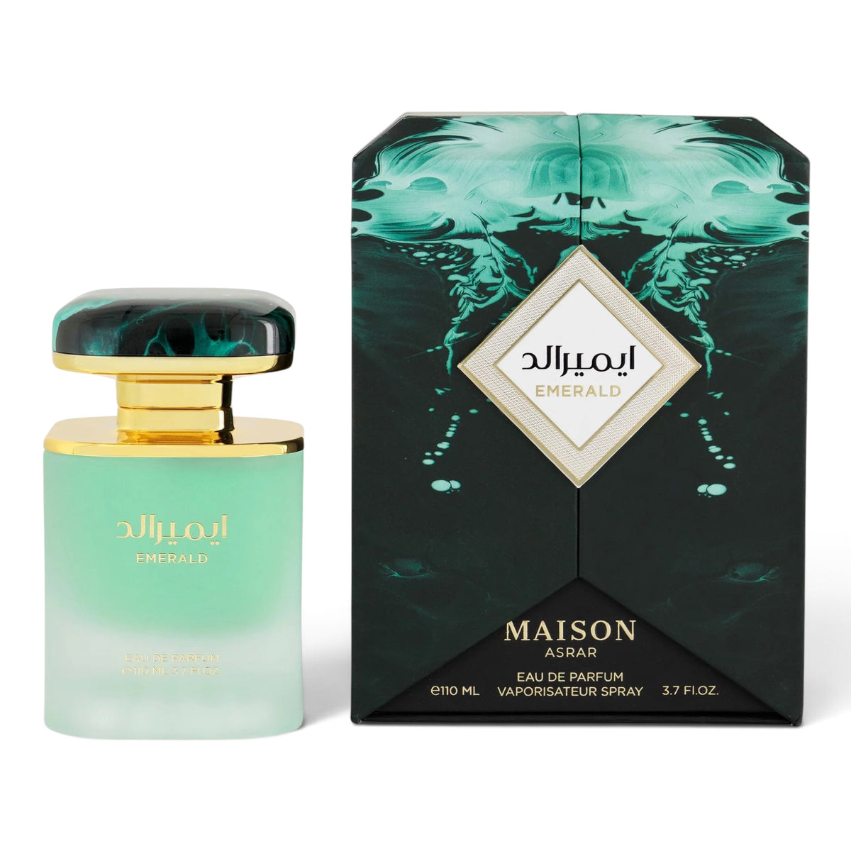 Emerald by Maison Asrar Eau de Parfum 110ml perfume bottle and packaging